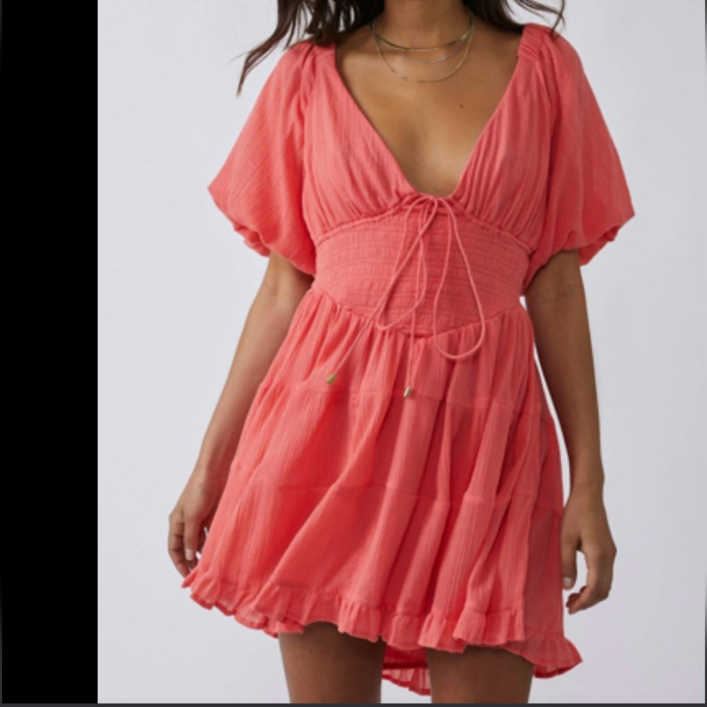 FREE PEOPLEPerfect Day Cotton Tiered Minidress sz-xs nwt Elastic Waist 24-28 - Picture 5 of 8